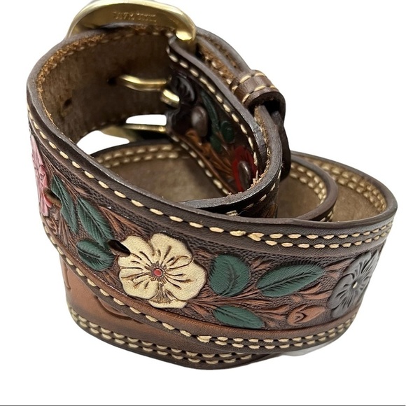 VINTAGE Belt Hand Tooled Leather “Debbie” Flowers Leaves Western Rodeo Texas VINTAGE Belt Hand Tooled Leather “Debbie” Flowers Leaves  main image 4